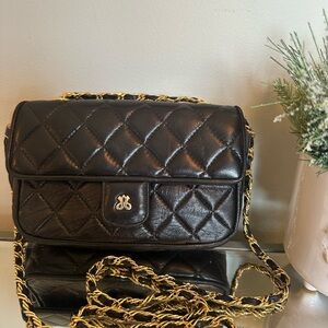 Jay Herbert New York Vintage Black Quilted Leather Bag with Gold Chain Crossbody
